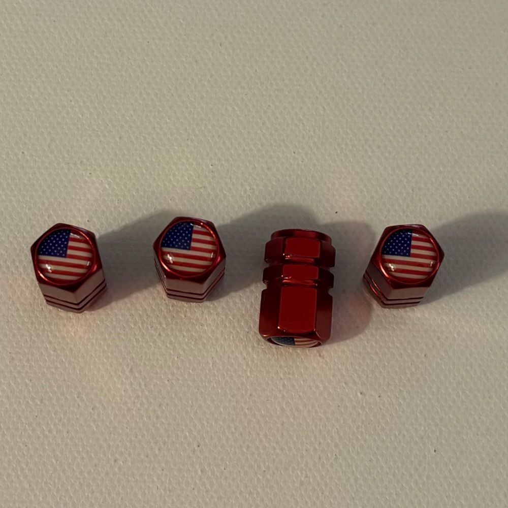 American Flag Valve Stem Caps in Red  Set of 4 NWT